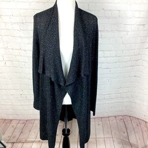 Eileen Fisher Merino Wool Blend Open Front Cardigan Black/Silver Women’s S/M